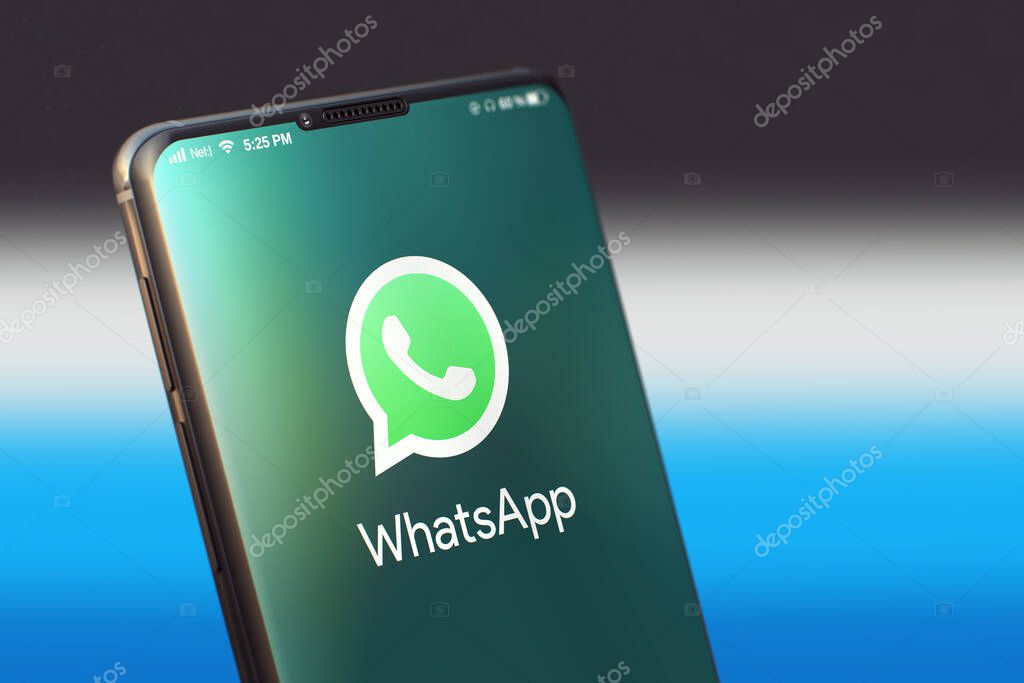 KYIV, UKRAINE-JUNE, 2020: Whatsapp Mobile Application on the Smartphone Screen. CloseUp Studio Shot of Smartphone with Whatsapp Application.