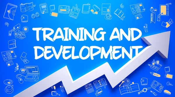 Ausbildung und Entwicklung auf blauer Oberfläche. — Stockfoto