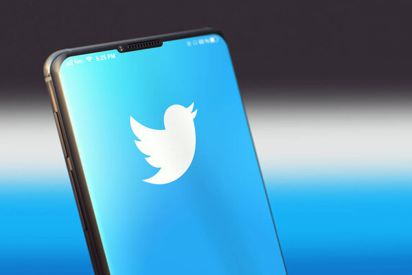 KYIV, UKRAINE-JUNE, 2020: Twitter Mobile Application on the Smart Phone Screen. Close Up Studio Shot of Smartphone with Twitter Application.
