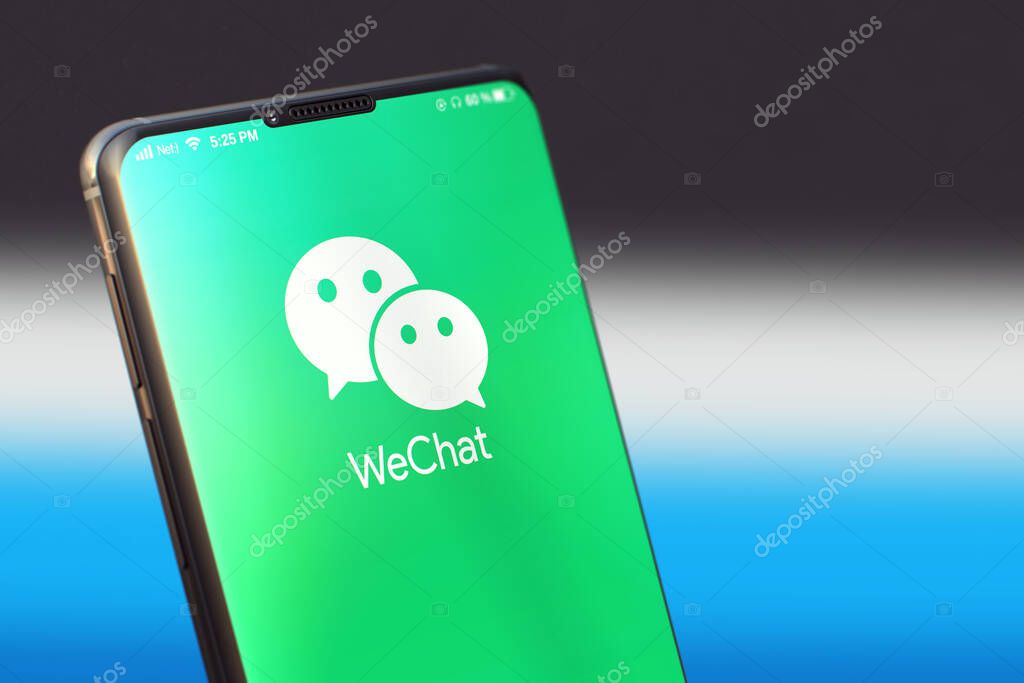 KYIV, UKRAINE-JUNE, 2020: Wechat Mobile Application on the Mobile Phone Screen. Close-up Studio Shot of Smartphone with Wechat Application.