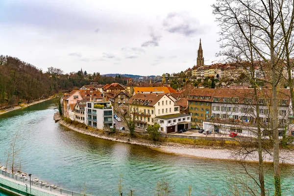 Kilátás Nyílik Régi Város Bern Berner Münster Székesegyház Aare Svájcban — Stock Fotó