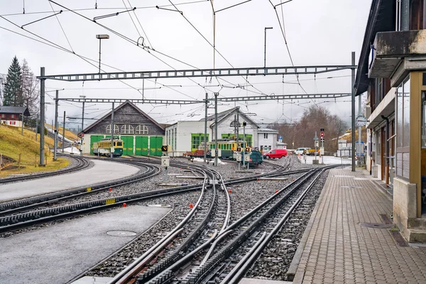 Railway Station Cog Wheel Train Kleine Scheidegg Jungfrau Switzerland — Stock Photo, Image