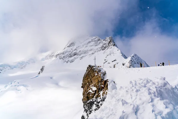Vue Jungfraujoch Enneigé Dans Journée Neige Depuis Chemin Fer Jungfrau — Photo