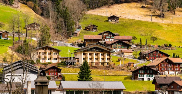 Panoramic View Village Valley Alps Mountain Switzerland — Stock Photo, Image