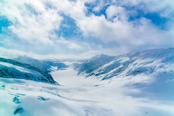 Vista Panorámica Montaña Nevada Los Alpes Con Famoso Glaciar Aletsch — Foto de Stock