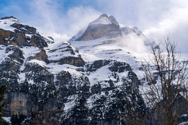 Hermosa Vista Cima Montaña Nieve Murren Village Suiza — Foto de Stock