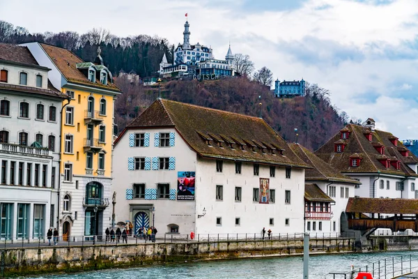 Lucerne Switzerland March 2018 View Building Old City Center Gutsch — Stock Photo, Image