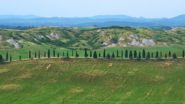 Widok Piękny Krajobraz Zielony Pagórkowaty Pola Tuscany Valdorcia Włoszech Okresie — Wideo stockowe