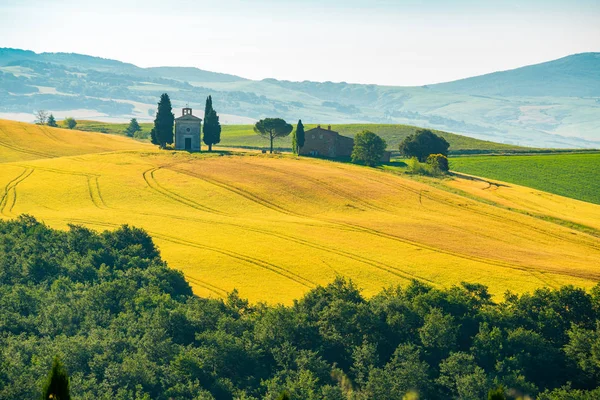 Paisaje Natural Del Verano Hermoso Campo Montañoso Toscana Con Una — Foto de Stock