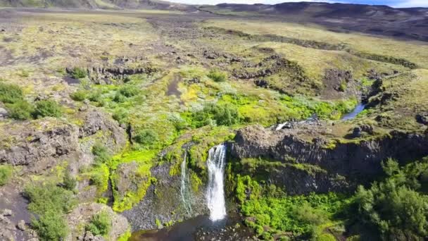 Pohled Vodopád Gjain Rokli Pjorsardalur Údolí Highland Islandu — Stock video