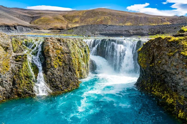 Sigoldufoss Şelale Fjallabak Tabiatı Central Highlands Zlanda Nın Güzel Manzarasına — Stok fotoğraf