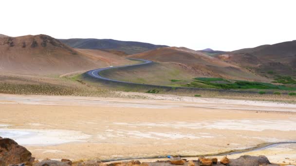 Vista Carretera Través Del Namaskard Mountain Pass Mount Namafjall Cerca — Vídeo de stock