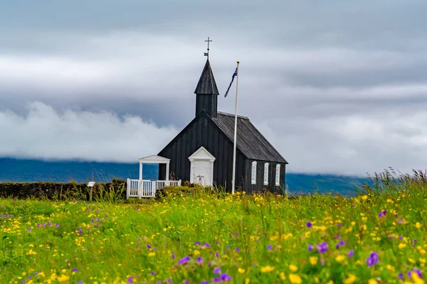 Vista Iglesia Negra Buoakirja Verano Región Occidental Islandia — Foto de Stock