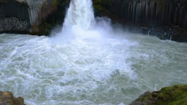 Vista Verão Cachoeira Aldeyjarfoss Vale Bardadalur Islândia Com Colunas Basálticas — Vídeo de Stock