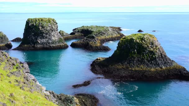 Weergave Van Kolom Basalt Stenen Vorming Aan Kust Van Atlantische — Stockvideo