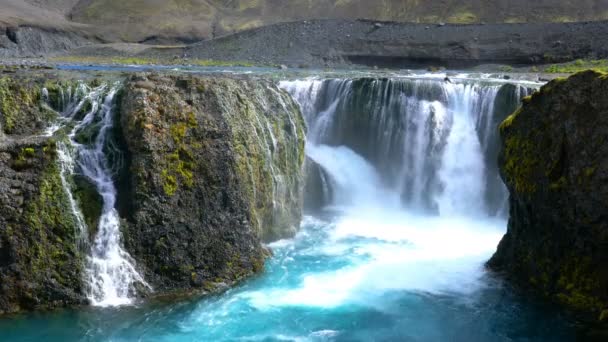 Вид Красивые Сиголдуфские Водопады Центральном Нагорье Исландии — стоковое видео