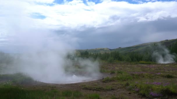 Vapor Subindo Fonte Termal Islândia Temporada Verão — Vídeo de Stock