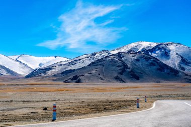 Beautiful view on highway from Khovd to Ulgii in Mongolia in summer clipart