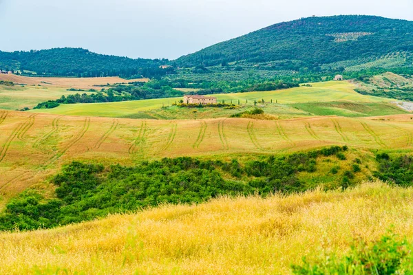 Vista Del Hermoso Paisaje Toscana Con Tierra Cultivada Montañosa Alta — Foto de Stock