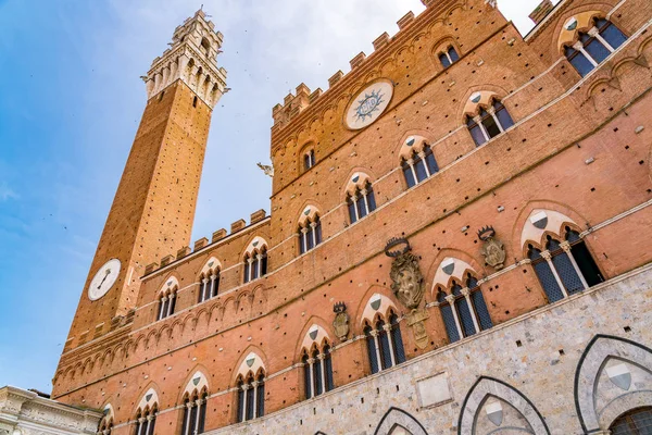 Mangia kule ya da Torre del Mangia ve Siena City Toskana İtalya Palazzo Pubblico görünümü