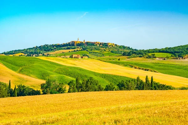 Wunderschöne Hügelige Toskana Mit Der Hügelstadt Pienza Val Orcia Und — Stockfoto