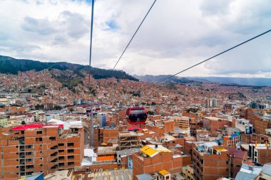 La Paz ve Mi Teleferico teleferik havadan görünümü passeng taşımak