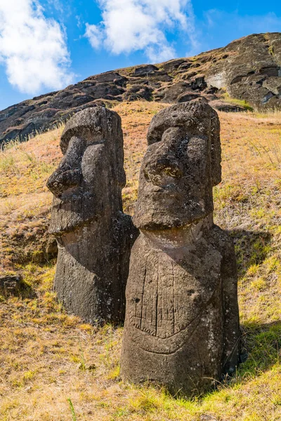 Paskalya Adası veya R Rano Raraku büyük taş heykeli Moai — Stok fotoğraf