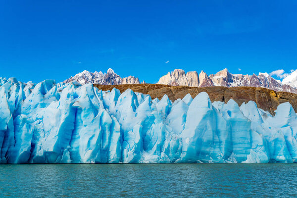 Scenic view of blue ice of Glacier Grey, The ripple of Lke Grey 