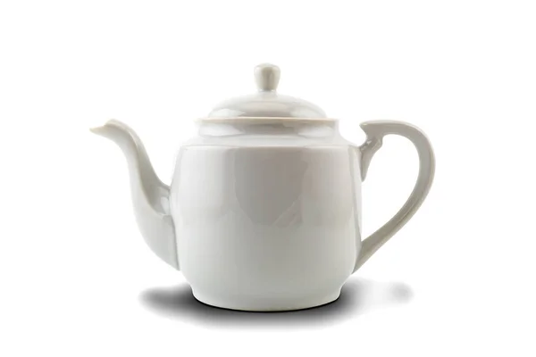 Weiße Keramik Teekanne Isoliert Auf Weißem Hintergrund Mit Clipping Pfad — Stockfoto