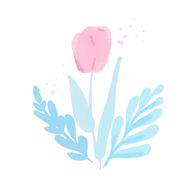 Tulipa Aquarela Com Folhas Rosa Pastel Macio Pintura Solta Composição — Vetor de Stock