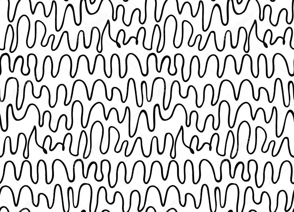 Wavy stripes seamless pattern. Shaky lines endless ornament. Horizontal doodles hand drawn texture. Simple vector black and white backdrop