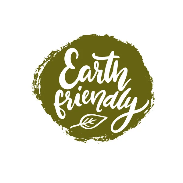 Earth Friendly Badge Weißer Handgeschriebener Text Auf Grünem Grunge Fleck — Stockvektor