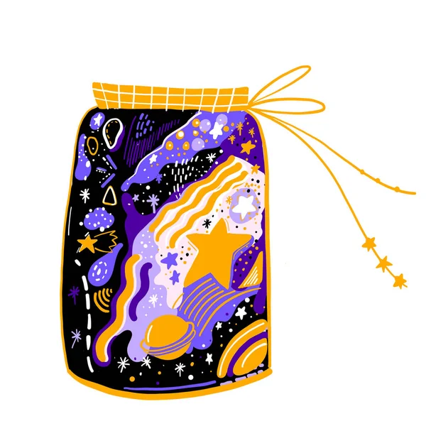 Illustrazione Vaso Marmellata Spaziale Disegno Stampa Abbigliamento Tema Cosmico Poster — Vettoriale Stock