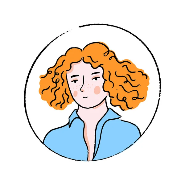 Mulher Cabelo Gengibre Doodle Retrato Menina Bonita Com Manchas Rosto — Vetor de Stock