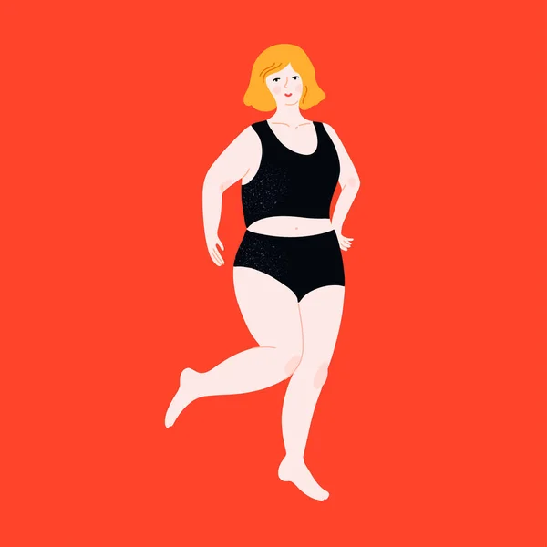 Hermosa Mujer Talla Grande Traje Baño Chica Bailando Cuerpo Positivo — Vector de stock