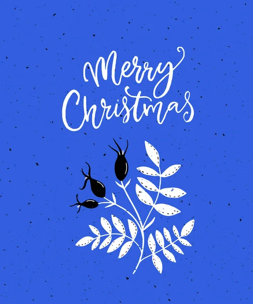 Blue Merry Christmas Card Mit Kalligrafie Text Und Zweig Der — Stockvektor