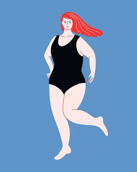 Curvy Fille Sous Vêtements Noirs Sur Fond Bleu — Image vectorielle