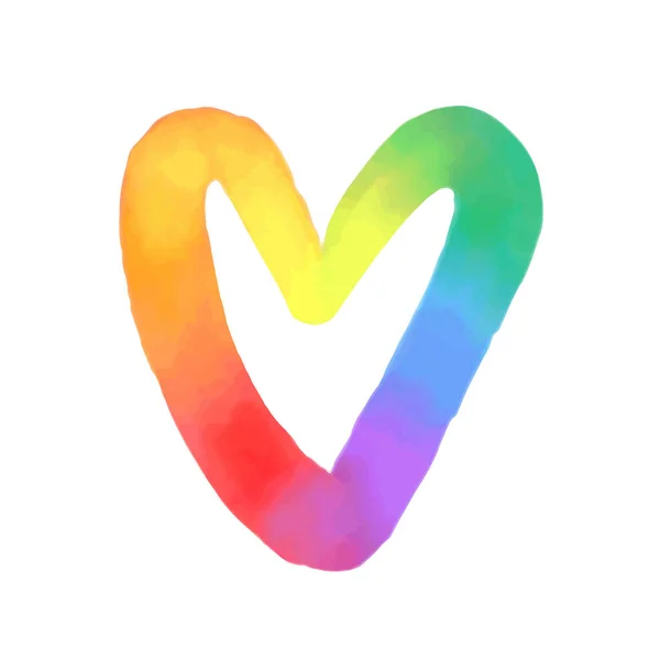 Lgbtq Rainbow Heart Symbol Watercolor Painted Shape Heart Mixing Colors — Stock Vector