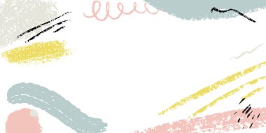 Boya fırçası darbeleriyle minimalist bir arka plan. Beyaz, pastel, pembe ve mavi renklerde el çizimi..