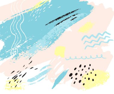 El işaretli soyut doku. Mavi, pembe ve sarı boyalı vektör pastel arka plan. Kartlar, davetiyeler ve broşürler için arkaplan