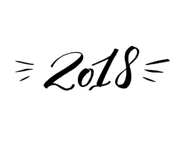 2018 kaligrafi yazıları. Tebrik kartı tasarımı için yeni yıl numaraları. Beyaz arkaplanda izole edilmiş minimal siyah metin