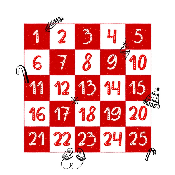 Weihnachten Adventskalender Design Handgezeichnete Stil Illustration Countdown Bis Weihnachten Einseitiges — Stockvektor