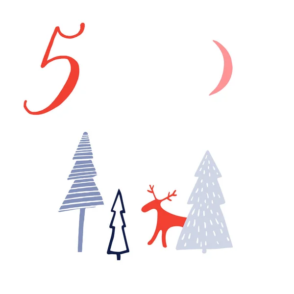 Adventskalender Dag Leuke Handgetekende Illustratie Groot Handgeschreven Nummer Witte Achtergrond — Stockvector