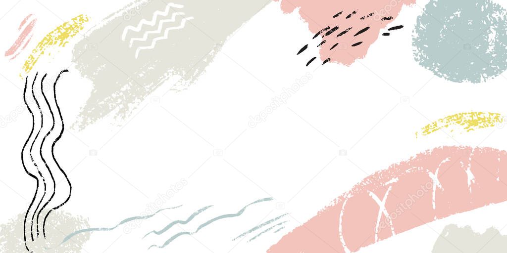 Minimalistic background with paint brush strokes. Hand drawn texture with white, pastel pink and blue colors.