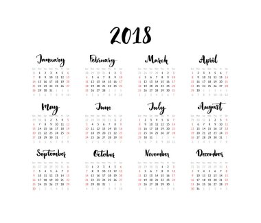 2018 takvim modern vektör şablonu