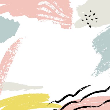 Boya fırçası darbeleriyle minimalist bir arka plan. Beyaz, pastel, pembe ve mavi renklerde el çizimi..