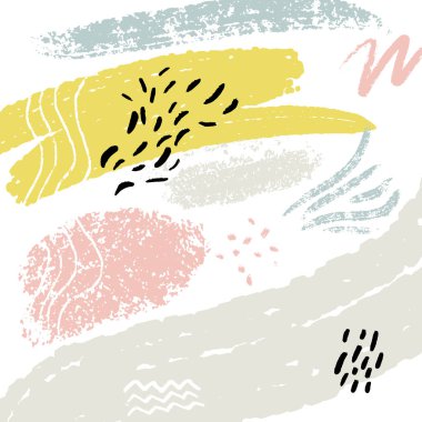 Boya fırçası darbeleriyle minimalist bir arka plan. Beyaz, pastel, pembe ve mavi renklerde el çizimi..