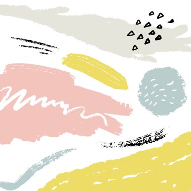 Boya fırçası darbeleriyle minimalist bir arka plan. Beyaz, pastel, pembe ve mavi renklerde el çizimi..