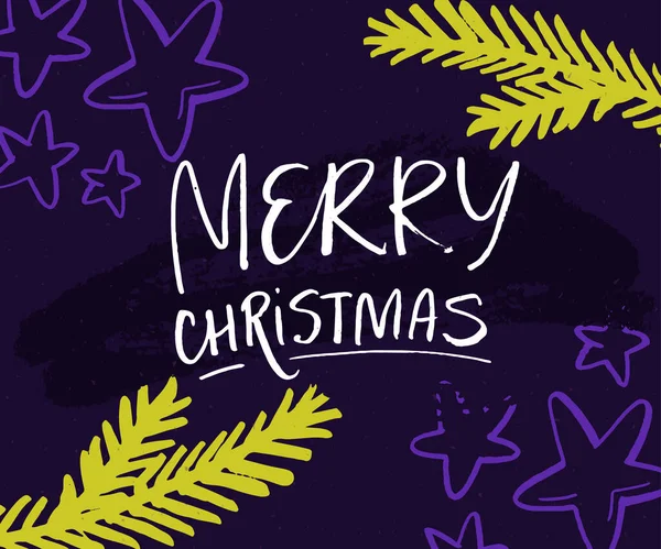 Feliz Tarjeta Navidad Con Letras Mano Ramas Árbol Navidad Ramitas — Vector de stock
