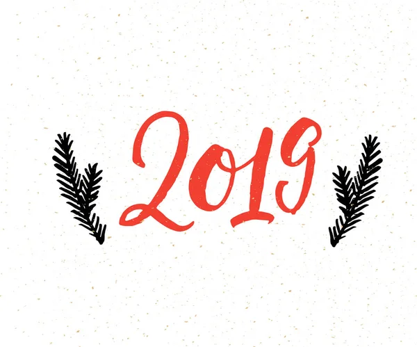 2019 Yazısıyla Yeni Yıl Numaraları Beyaz Arka Planda Kırmızı Yazılar — Stok Vektör
